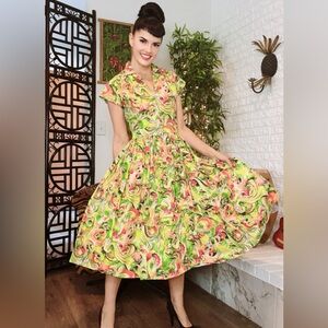 Bernie Dexter peacock print Kelly Dress S NWT